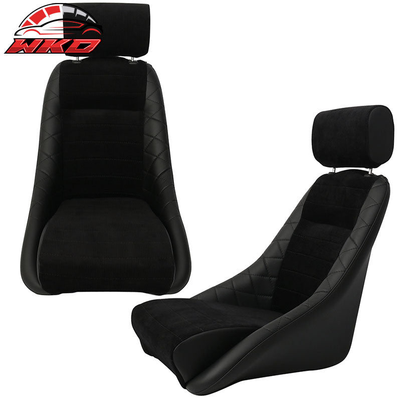 Wholesale 2X Classic Bucket Single Seat With Sliders Suede Black Faux Leather PU