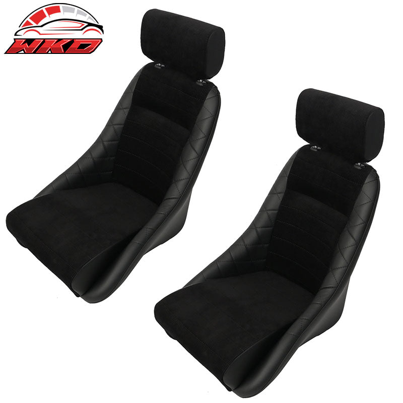 2X Classic Bucket Single Seat With Sliders Suede Black Faux Leather PU