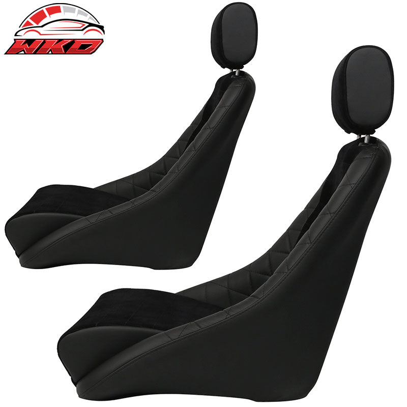 2X Classic Bucket Single Seat With Sliders Suede Black Faux Leather PU