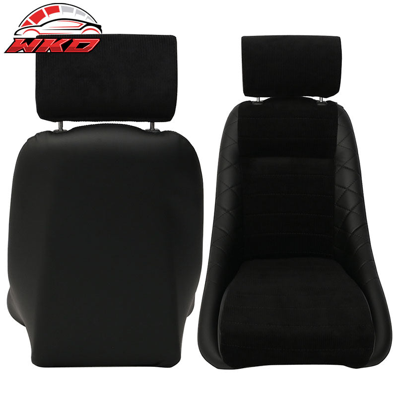 2X Classic Bucket Single Seat With Sliders Suede Black Faux Leather PU