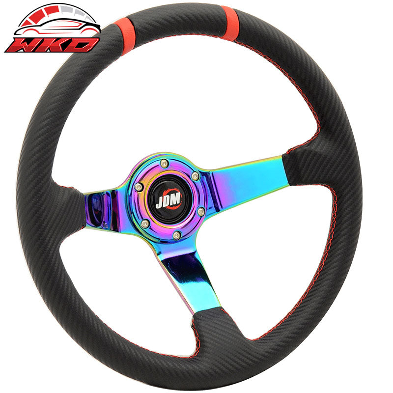 Wholesale 350MM Black Carbon Fiber Print Neo Spoke Sport Racing Steering Wheel  Logo