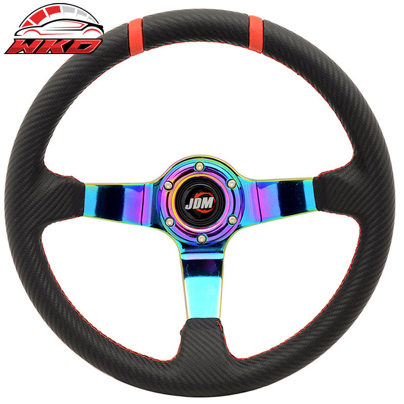 350MM Black Carbon Fiber Print Neo Spoke Sport Racing Steering Wheel  Logo