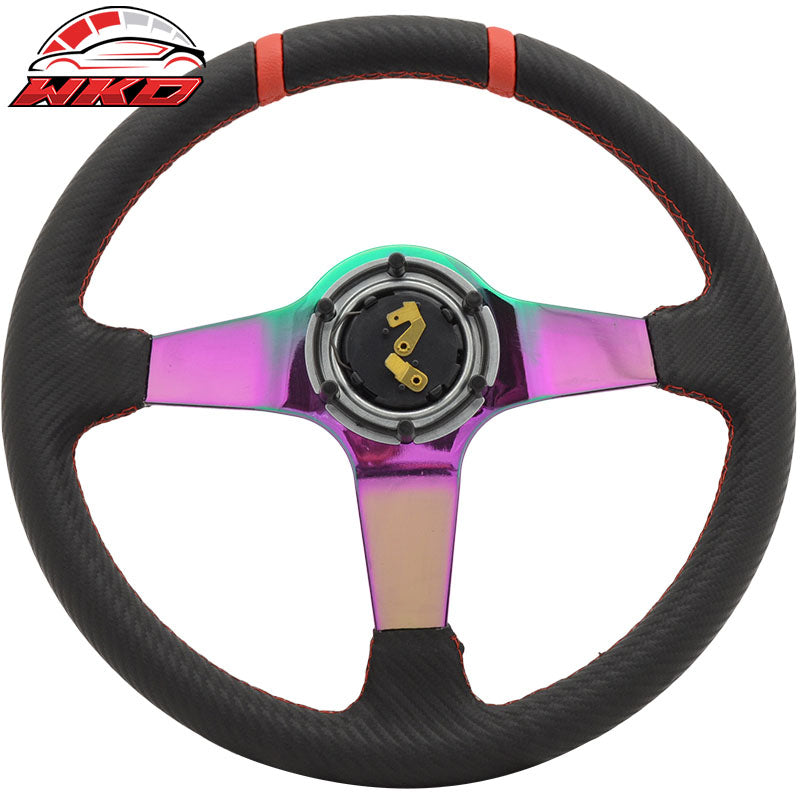 350MM Black Carbon Fiber Print Neo Spoke Sport Racing Steering Wheel  Logo