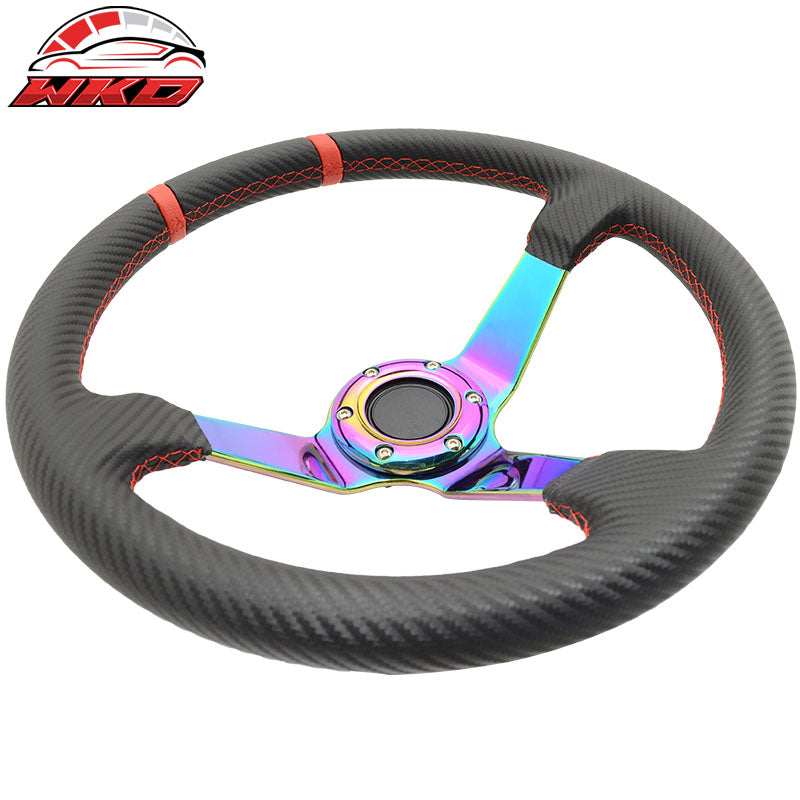 350MM Black Carbon Fiber Print Neo Spoke Sport Racing Steering Wheel  Logo