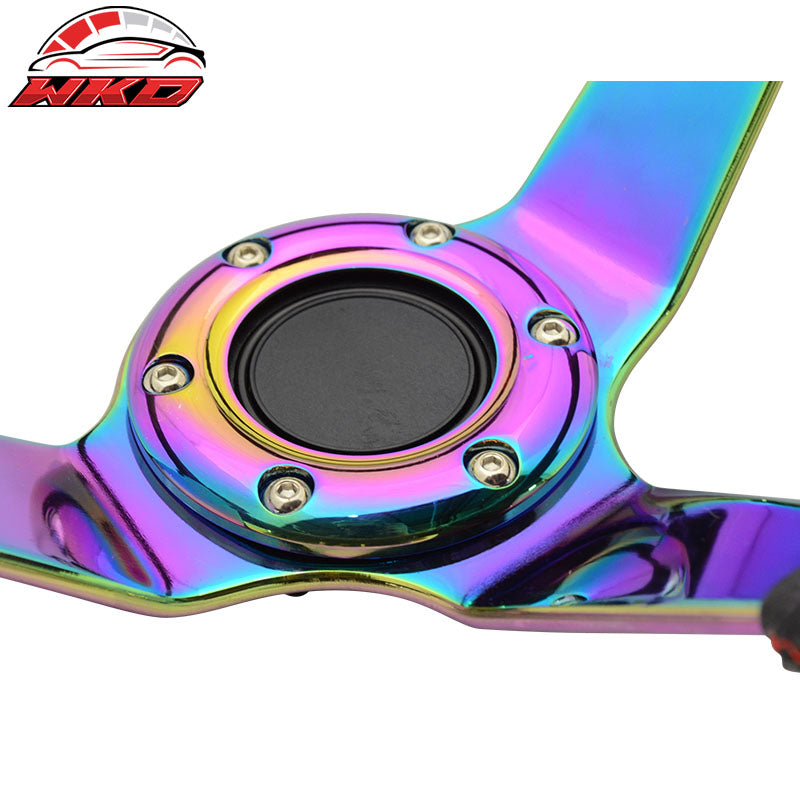 350MM Black Carbon Fiber Print Neo Spoke Sport Racing Steering Wheel  Logo