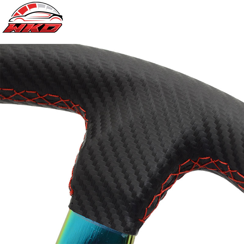 350MM Black Carbon Fiber Print Neo Spoke Sport Racing Steering Wheel  Logo