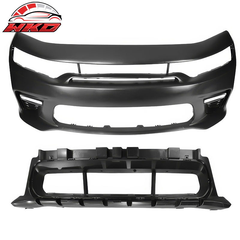 Fits 15-23 Charger PP Front Bumper W/ SRT Upper Lower Grille LED Foglight Cover