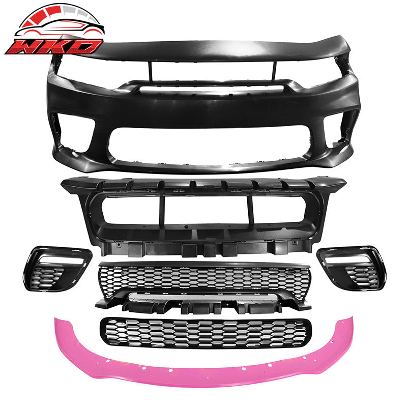 Wholesale 15-23 Charger Upper Lower Grilles Front Bumper Conversion W/ Pink Lip LED PP