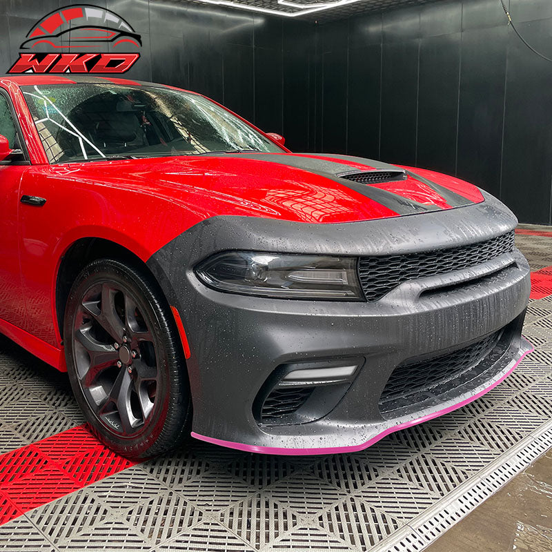 For 15-23 Charger Upper Lower Grilles Front Bumper Conversion W/ Pink Lip LED PP