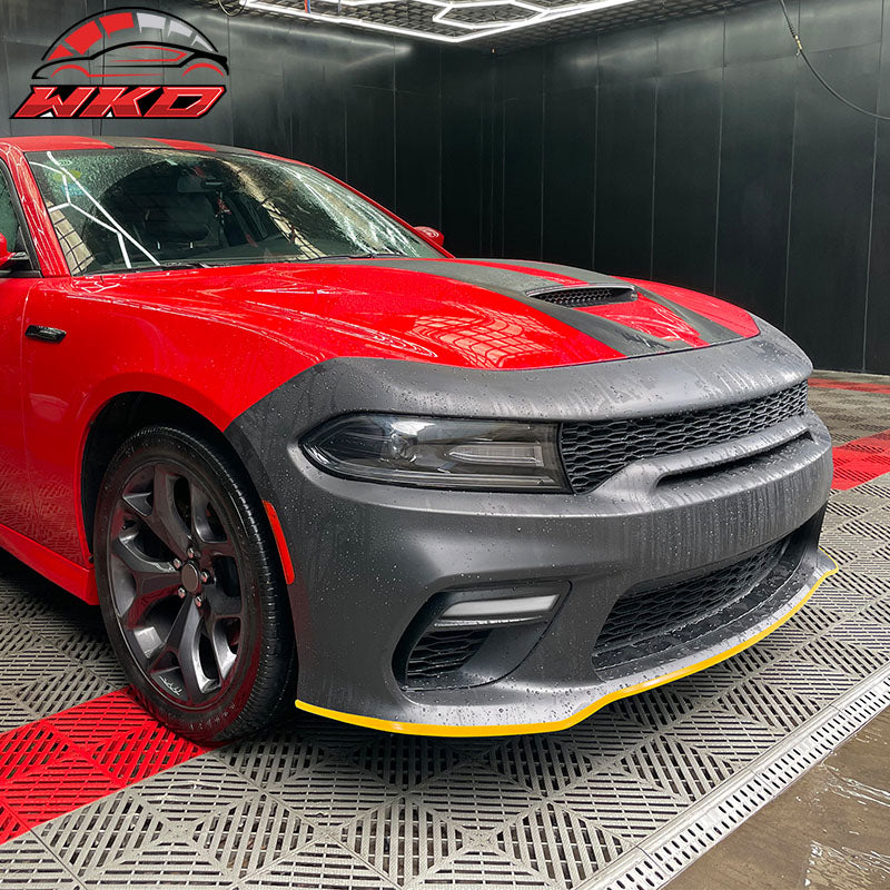 Fits 15-23 Charger Upper Lower Grilles Front Bumper Conversion LED Yellow Lip PP