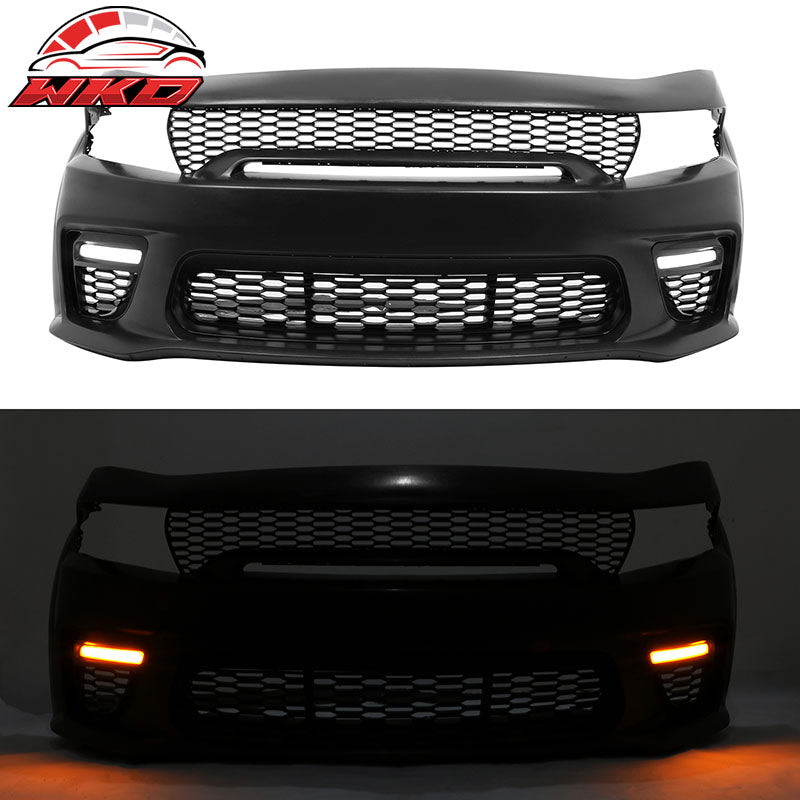 Fits 15-23 Charger Upper Lower Grilles Front Bumper Conversion LED Yellow Lip PP