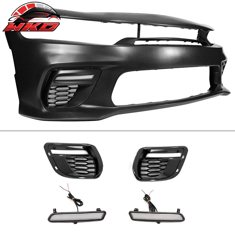 Fits 15-23 Charger Upper Lower Grilles Front Bumper Conversion LED Yellow Lip PP