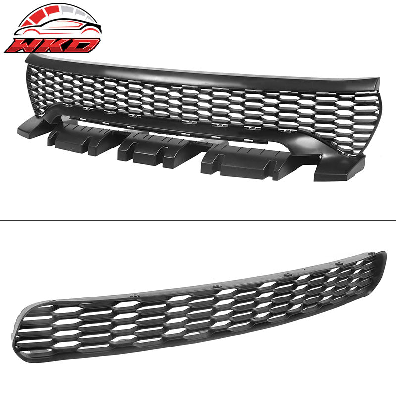 Fits 15-23 Charger Upper Lower Grilles Front Bumper Cover Matte Black Lip LED PP