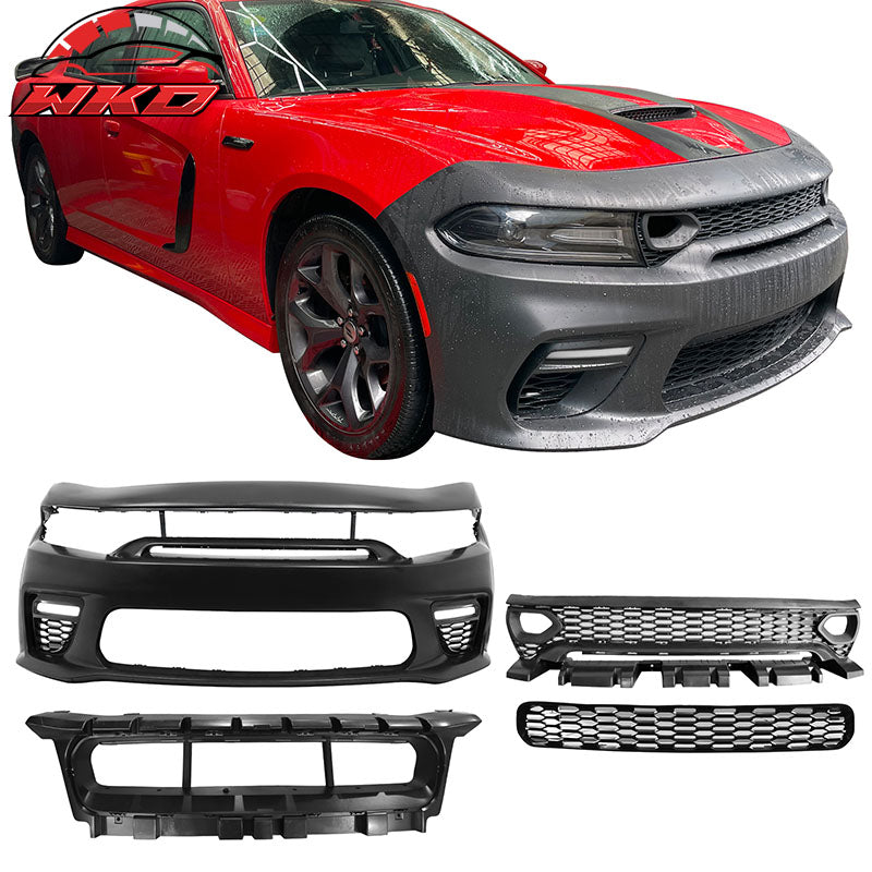 For 15-23 Charger PP Front Bumper W/ SRT Grille LED Foglight Rear Bumper Cover