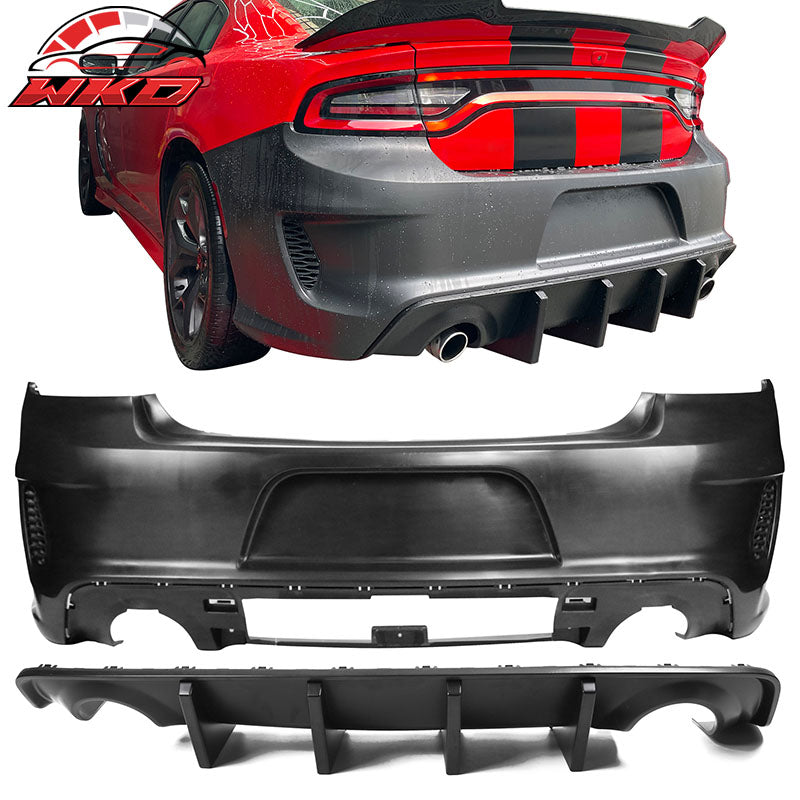 For 15-23 Charger PP Front Bumper W/ SRT Grille LED Foglight Rear Bumper Cover