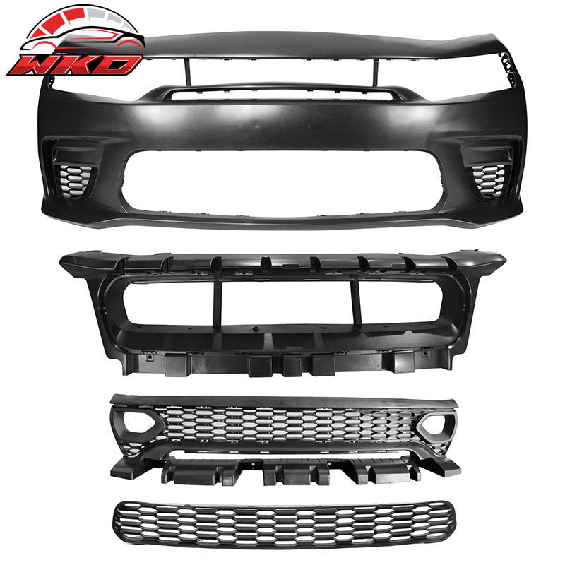 For 15-23 Charger PP Front Bumper w/ SRT Grille Foglight Cover+Rear Bumper Cover