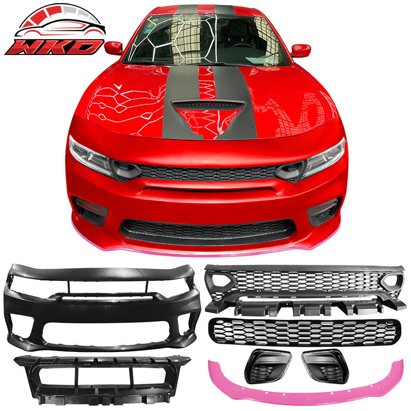 Fits 15-23 Charger SRT Upper Lower Grilles Front Bumper Cover W/ Pink Lip - PP