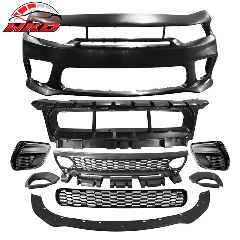 Fits 15-23 Charger SRT Upper Lower Grilles Front Bumper Cover W/ Matte Black Lip