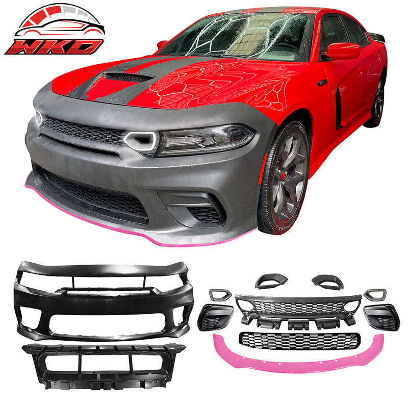 Wholesale 15-23 Charger SRT Upper Lower LED Grilles Front Bumper Cover W/ Pink Lip PP