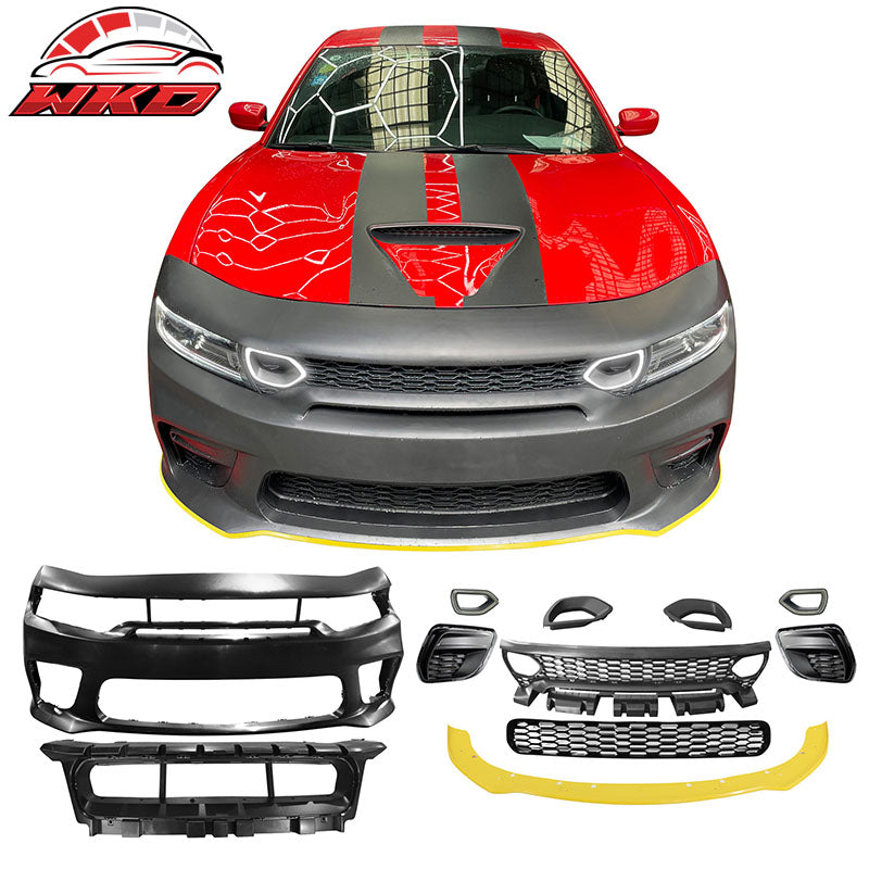 Wholesale 15-23 Charger SRT Upper Lower LED Grille Front Bumper Cover W/ Yellow Lip PP