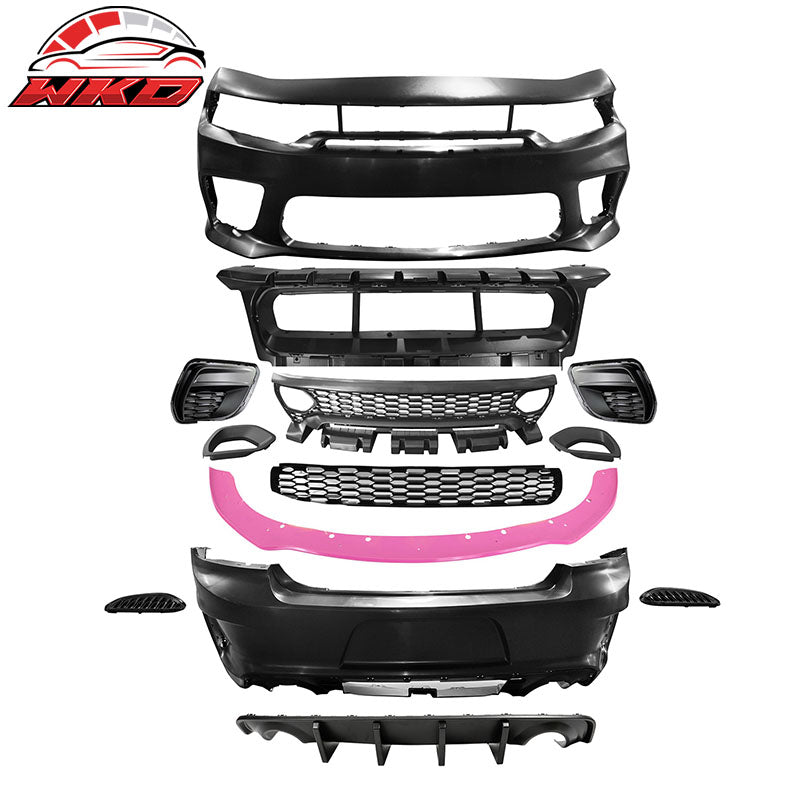 For 15-23 Charger SRT Upper Lower Grilles Rear Front Bumper Cover W/ Pink Lip PP