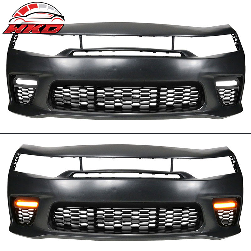 For 15-23 Charger SRT Upper Lower Grilles Front Bumper Cover Yellow Lip PP LED