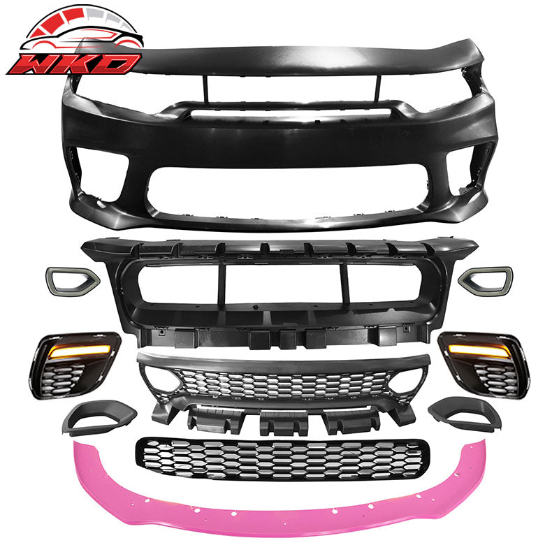 Wholesale 15-23 Charger SRT Upper Lower LED Grilles Front Bumper Cover W/ Pink Lip PP