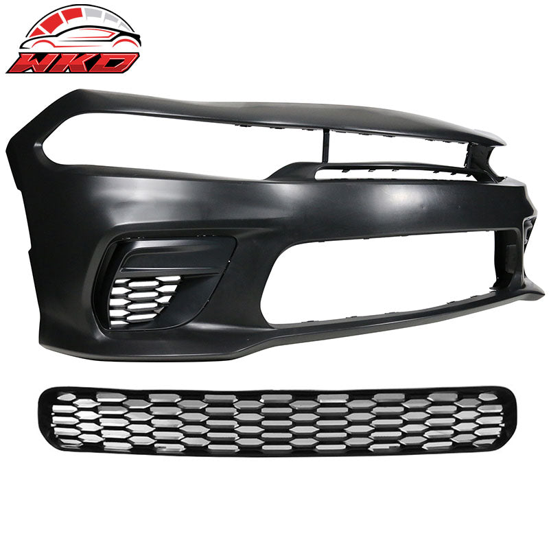 Fits 15-23 Charger SRT Upper Lower Grilles Front Bumper Cover Yellow Lip PP LED
