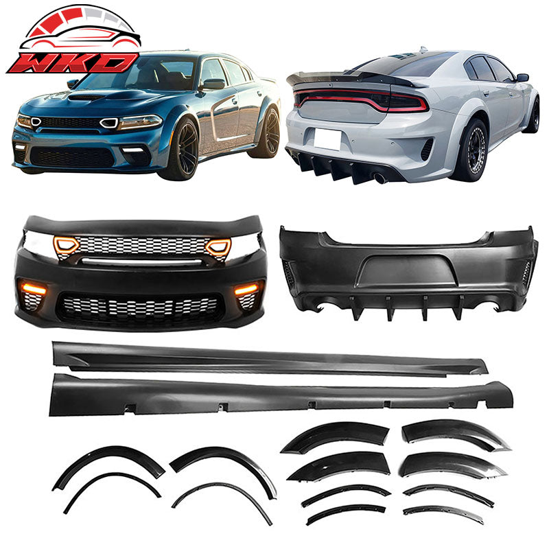 Wholesale 15-23 Charger Widebody LED Front Rear Bumper Cover W/ SRT Grille Matte Black