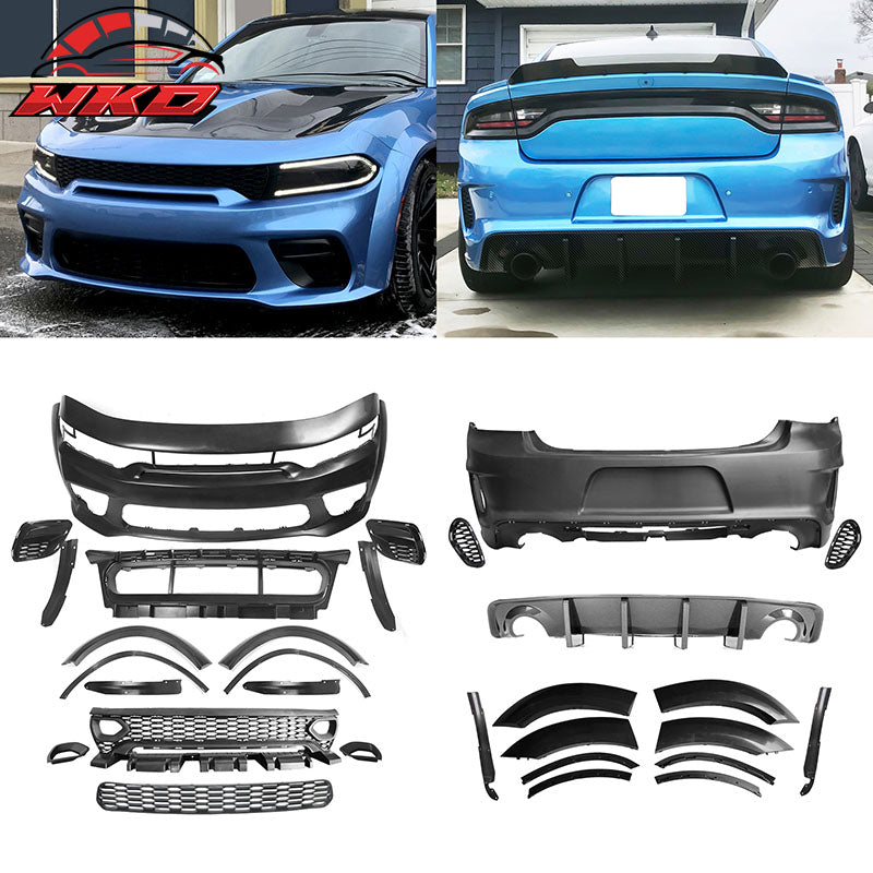 Fits 15-23 Charger Widebody Bumper Covers SRT Grille Carbon Fiber Print Diffuser