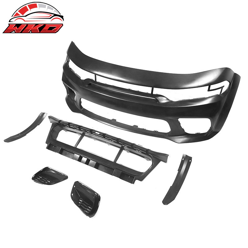 Fits 15-23 Charger Widebody Bumper Covers W/ SRT Grilles + Gloss Black Diffuser