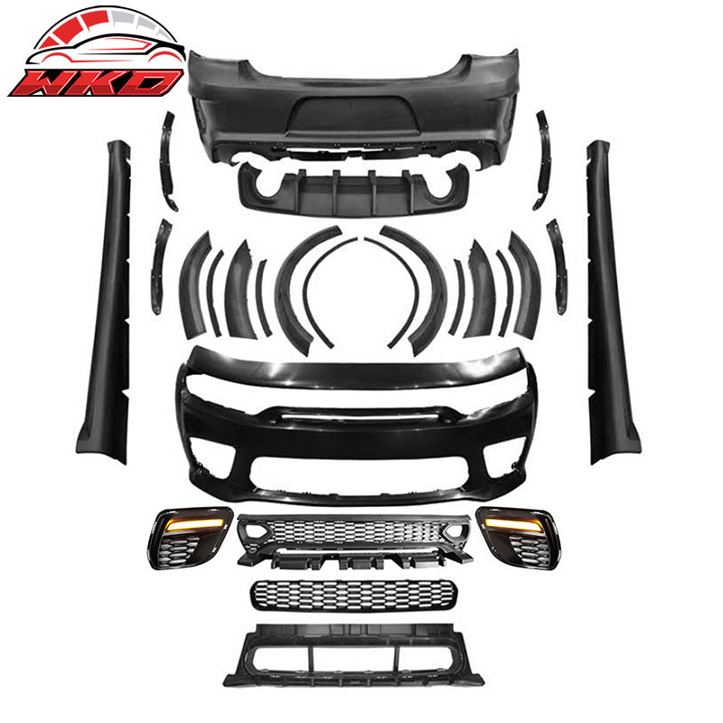 Wholesale 15-23 Charger Widebody LED Bumper Covers W/ SRT Grilles Matte Black Diffuser