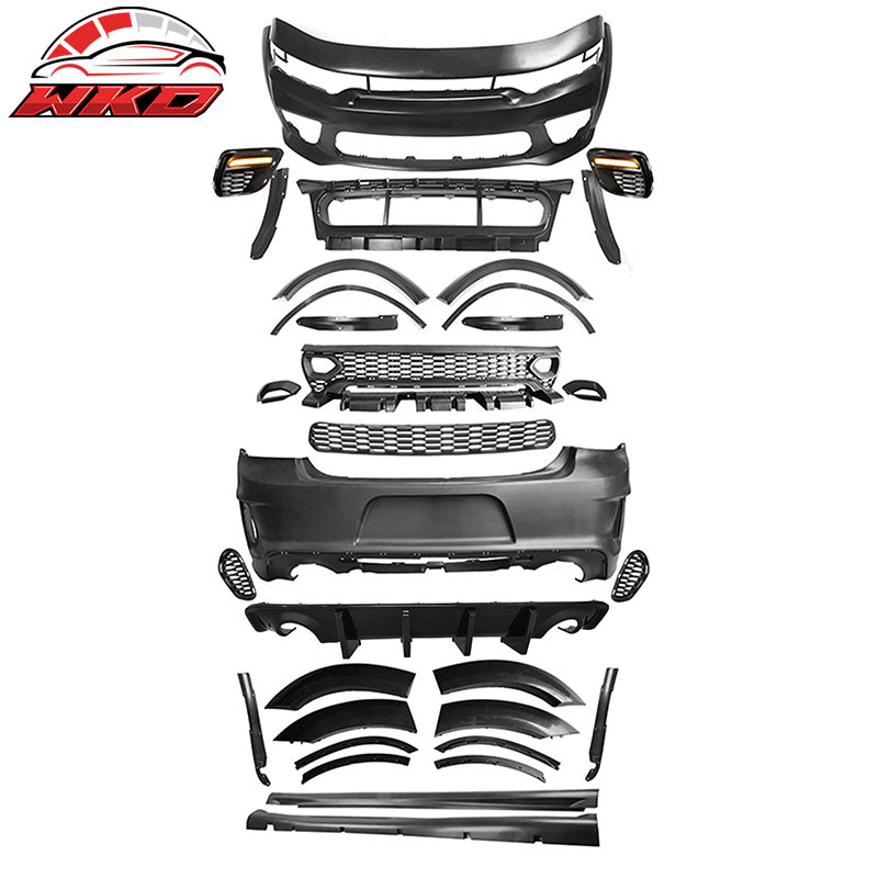Wholesale 15-23 Charger Widebody LED Bumper Covers W/ SRT Grilles Gloss Black Diffuser