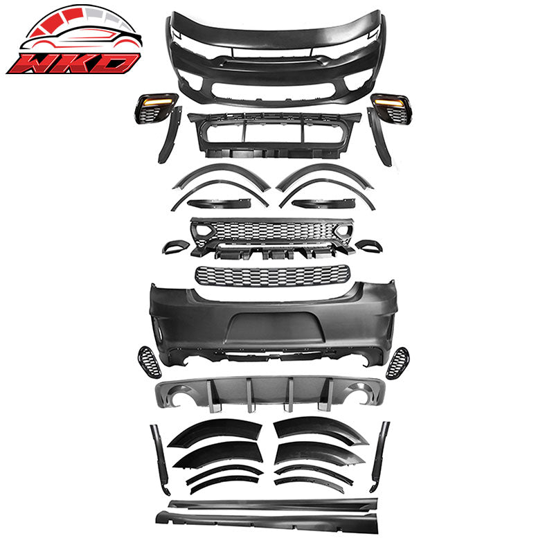 Wholesale 15-23 Charger Widebody Bumper SRT Grille Carbon Fiber Print Diffuser W/ LED