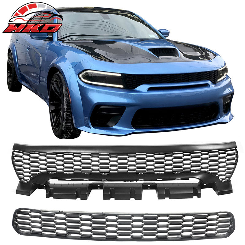 Fits 20-23 Charger Widebody Sedan OE Style Front Bumper Mesh Upper Lower Grilles