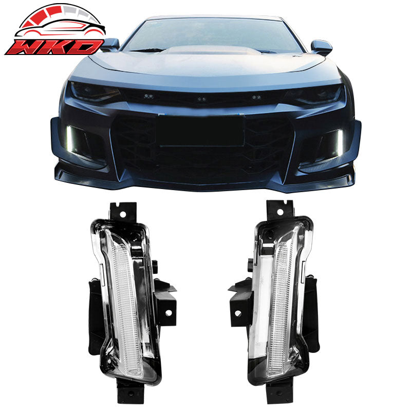 Fits 16-24 Chevrolet Camaro 2PCS DRL Fog Lights Clear W/Amber Switchback Signal