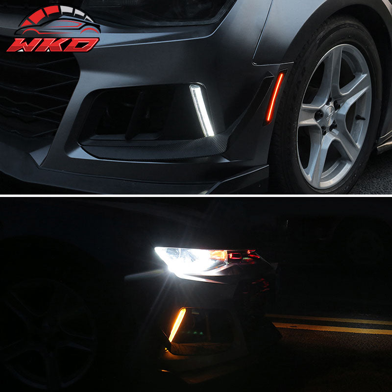 Fits 16-24 Chevrolet Camaro 2PCS DRL Fog Lights Clear W/Amber Switchback Signal