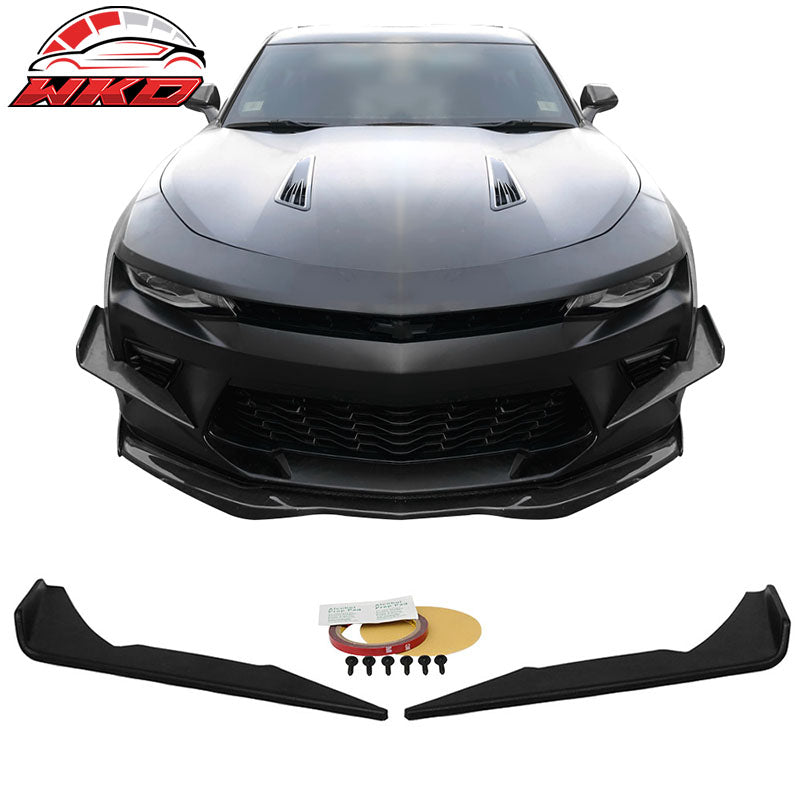 Fits 16-18 Chevy Camaro SS Front Bumper 2 PC Canards Coated Matte Black