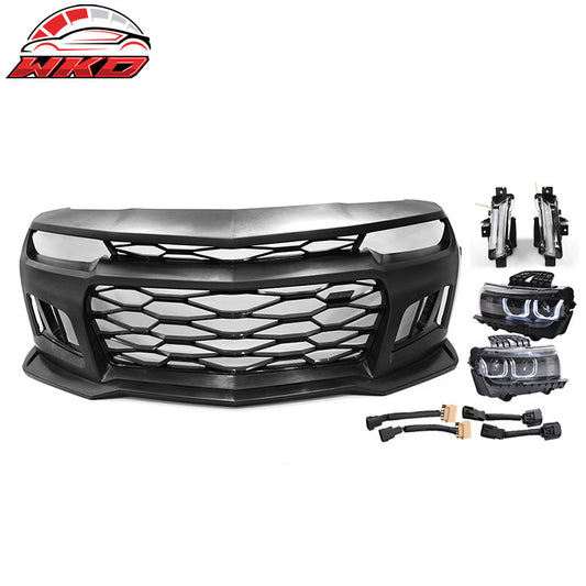 Wholesale 10-13 Camaro ZL1 Style Front Bumper Cover Conversion Black Headlights DRL