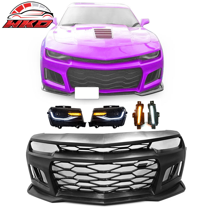 Fits 14-15 Chevy Camaro ZL1 Style Front Bumper Cover Headlight Yellow Fog Lights