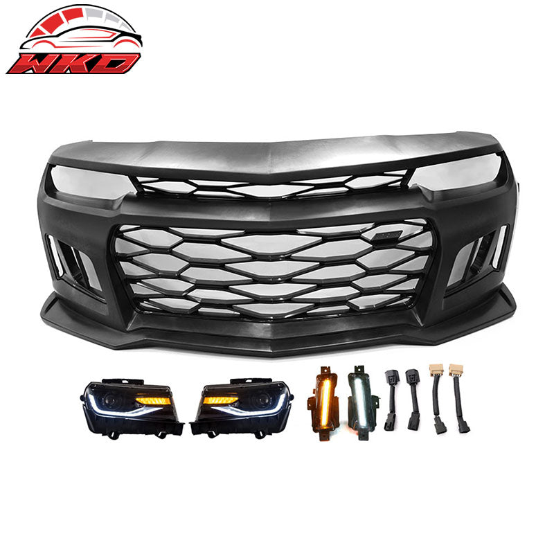 Fits 10-13 Chevy Camaro ZL1 Style Front Bumper Conversion + Headlight Fog Lights