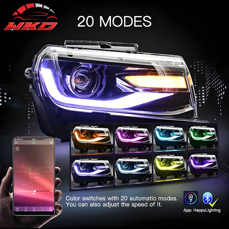 Fits 14-15 Chevy Camaro 6th Gen Style Projector DRL LED Headlights w/ 20 Colors