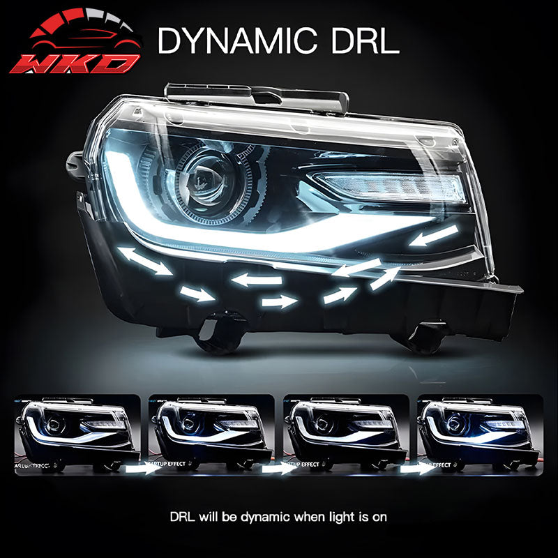 Fits 14-15 Chevy Camaro 6th Gen Style Projector DRL LED Headlights w/ 20 Colors