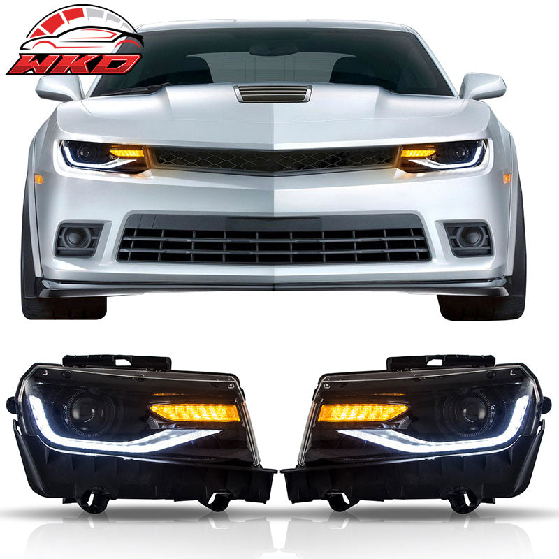 Fits 14-15 Chevy Camaro 6th Gen Style Projector DRL LED Headlights w/ 20 Colors
