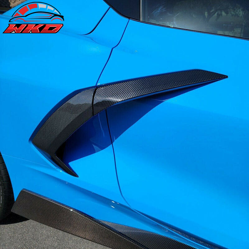 Dry Carbon Fiber Fits 20-26 Chevy Corvette Gloss Black Fender Vent Door Garnish