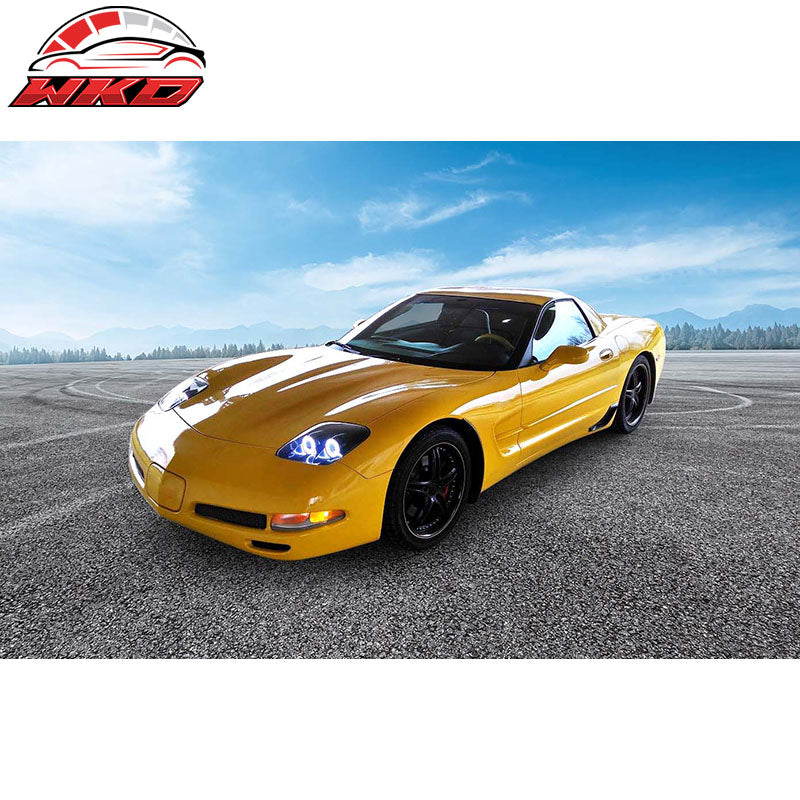Fits 97-04 Chevy Corvette C5 Headlights Projector Lamp Black Dual LED Halo Rims