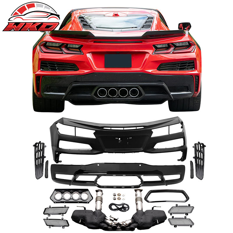 For 20-26 Chevy Corvette C8 Rear Bumper Diffuser Silver Quad Exhaust Muffler Kit