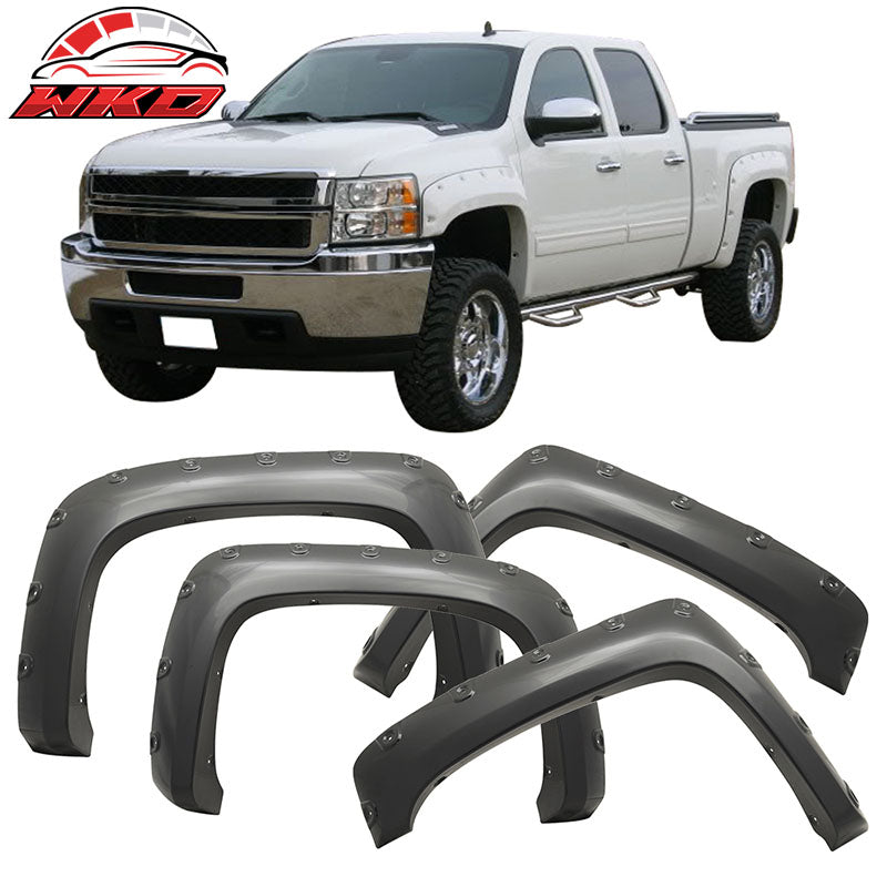 Fits 07-14 Silverado 1500 2500HD 3500HD Long Bed Pocket Rivet Matte Fender Flare