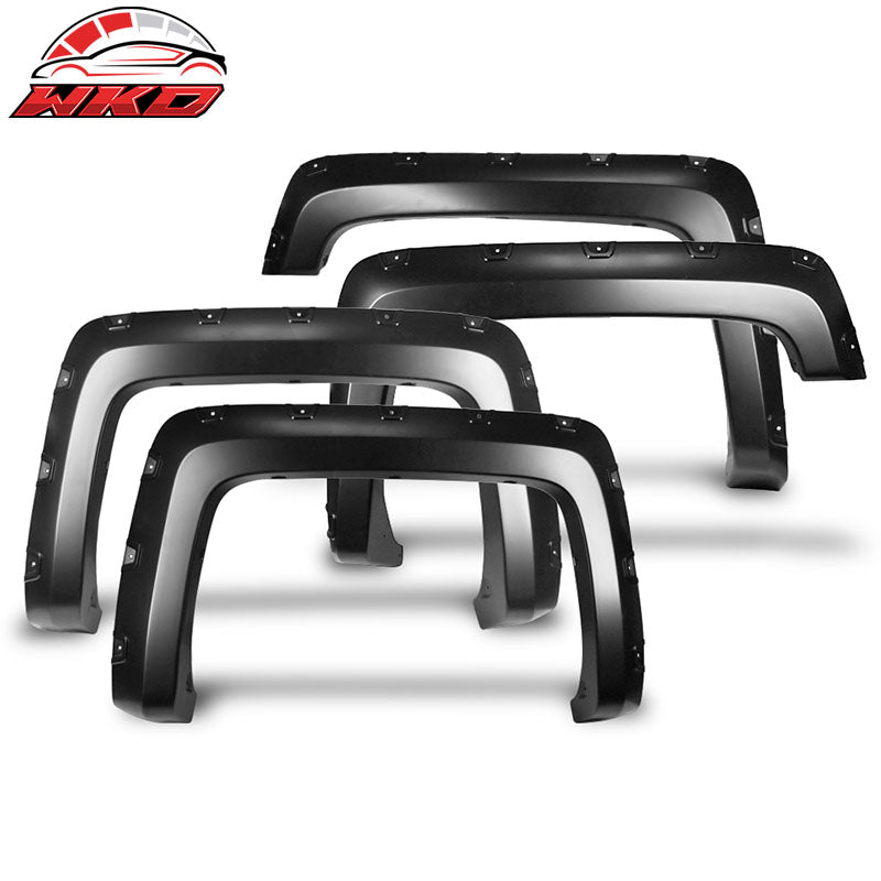 Fits 14-18 Silverado 1500 Long Bed Pocket Rivet Style Fender Flare 4PC Unpainted