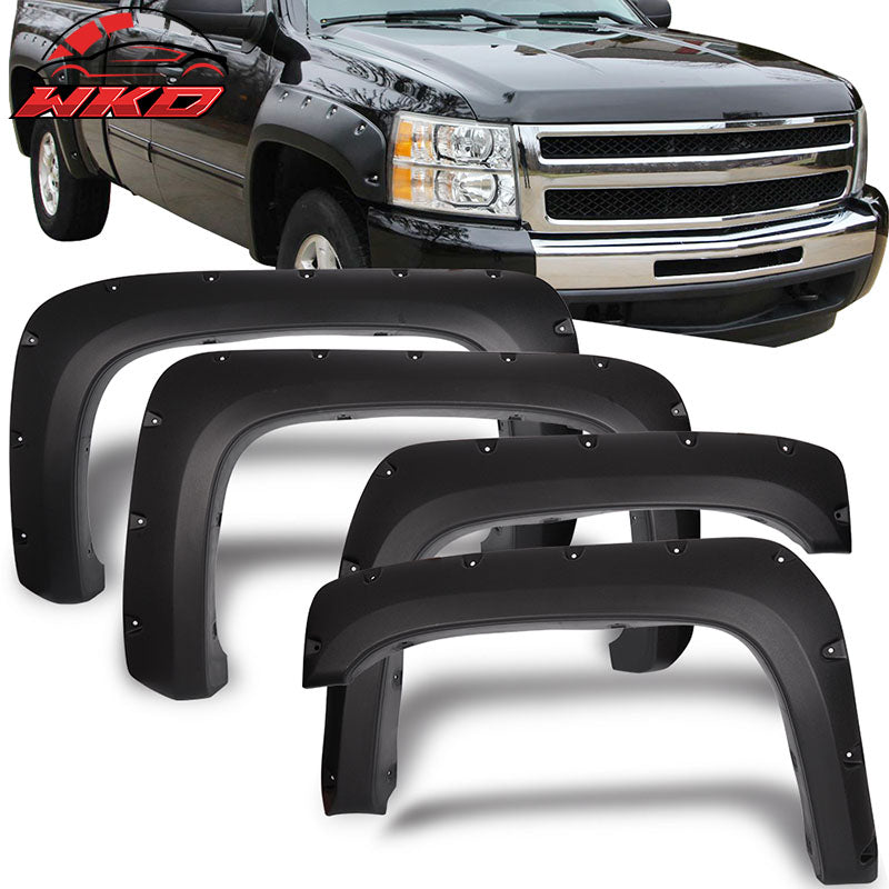 Fits 07-14 Silverado 1500 2500HD Long Bed Pocket Rivet Textured Fender Flares PP